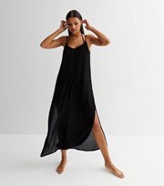 New Look Black Crinkle Strappy Maxi Beach Dress
